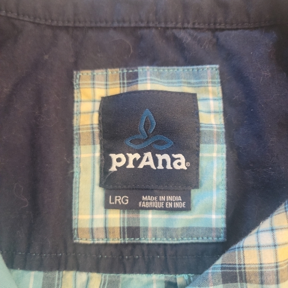 Mend PrAna shirt GRADEN Collared Short Sleeve Button Up Plaid Teal SZ L - Picture 7 of 8